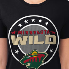 Minnesota Wild - G-III 4Her by Carl Banks Women's Super-Slim Lightweight Pinstripe Circle Graphic T-Shirt Black