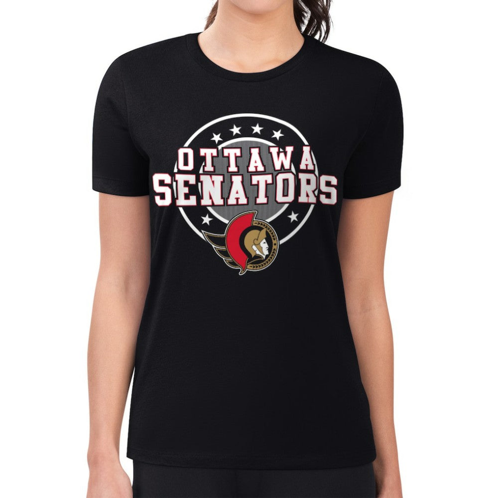 Ottawa Senators - G-III 4Her by Carl Banks Women's Super-Slim Lightweight Pinstripe Circle Graphic T-Shirt Black