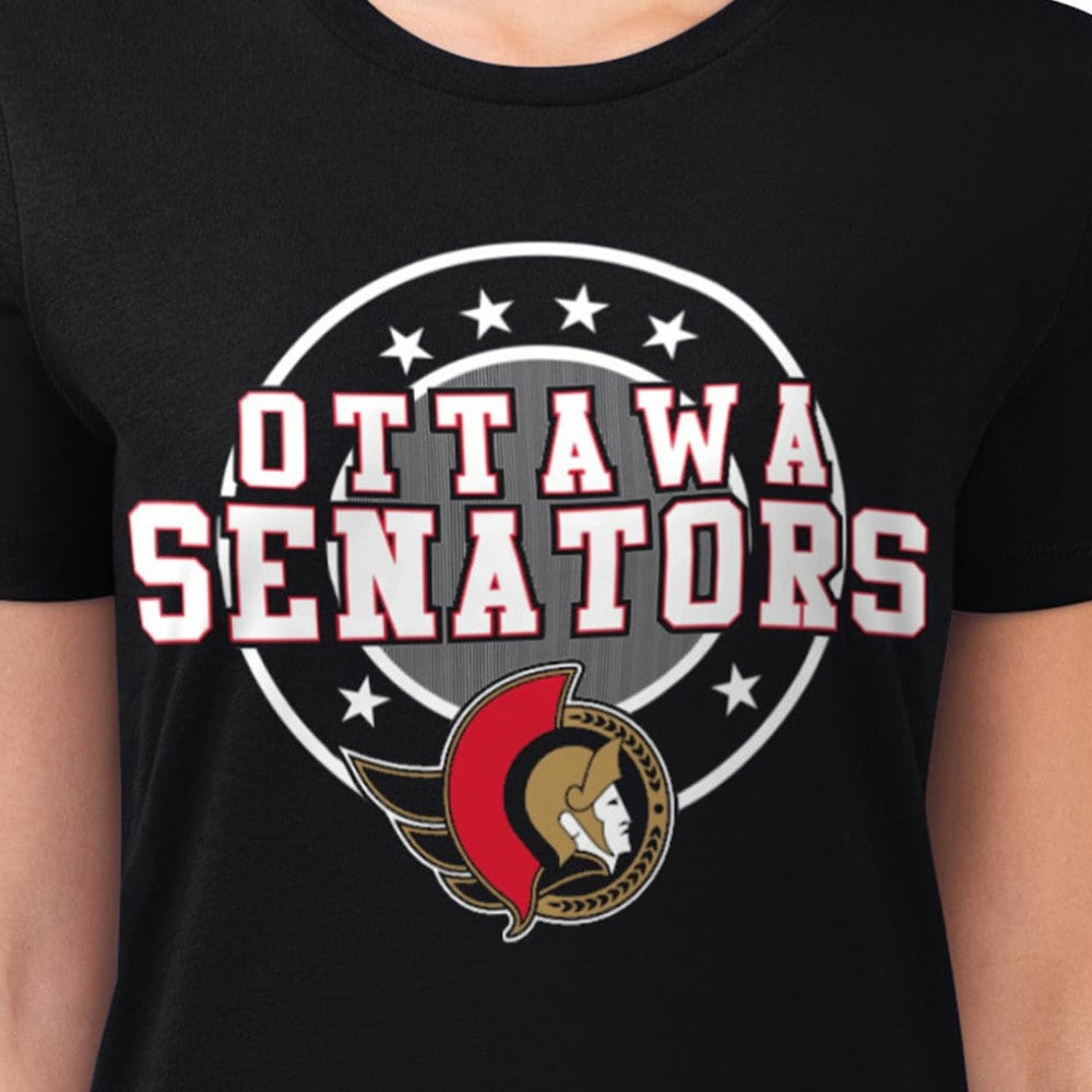 Ottawa Senators - G-III 4Her by Carl Banks Women's Super-Slim Lightweight Pinstripe Circle Graphic T-Shirt Black