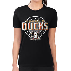 Anaheim Ducks - G-III 4Her by Carl Banks Women's Super-Slim Lightweight Pinstripe Circle Graphic T-Shirt Black