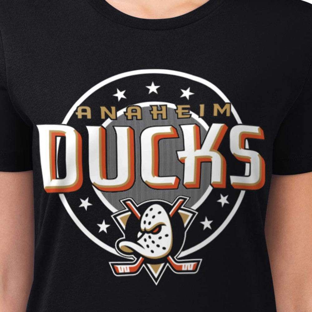 Anaheim Ducks - G-III 4Her by Carl Banks Women's Super-Slim Lightweight Pinstripe Circle Graphic T-Shirt Black