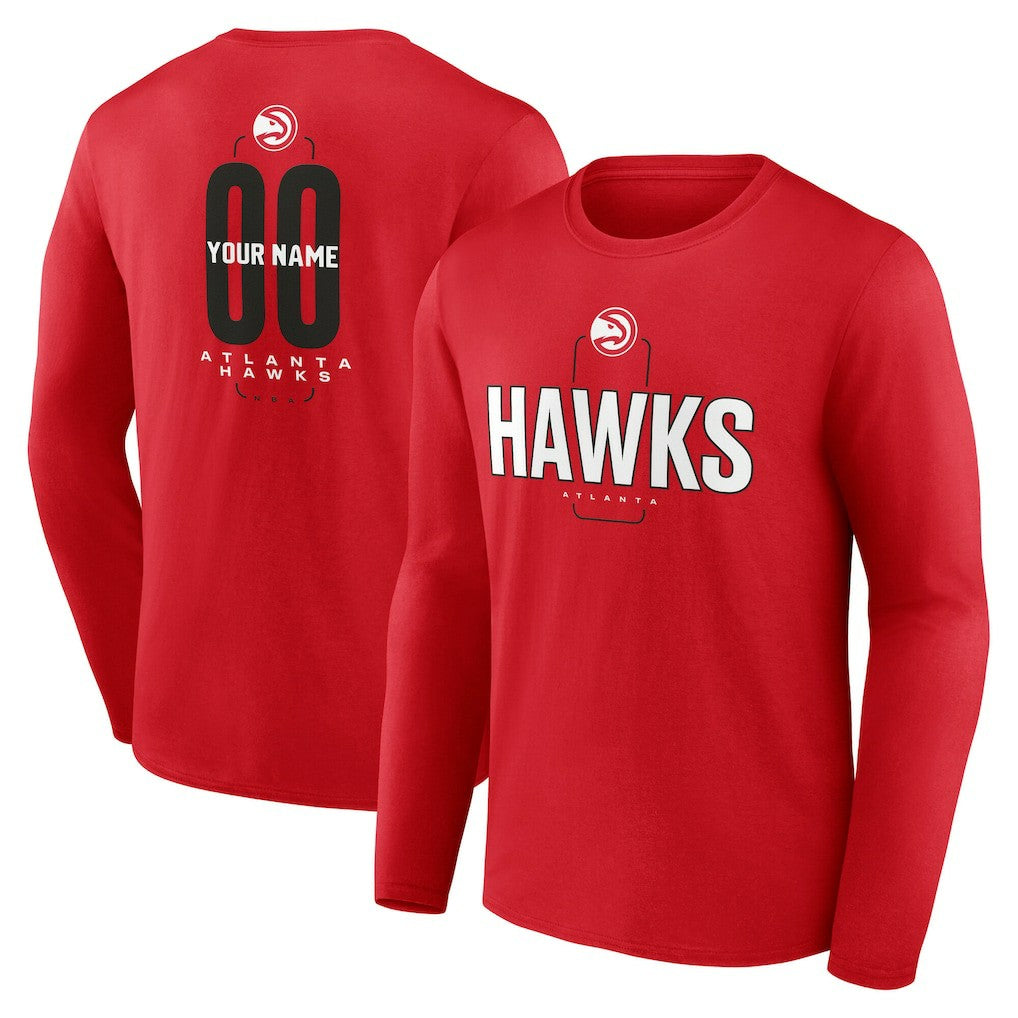 NBA - Atlanta Hawks Center Court Name & Number Custom Long Sleeve T-Shirt - Red
