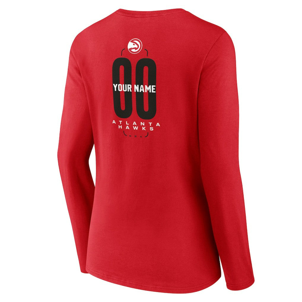 NBA - Atlanta Hawks Women's Center Court Name & Number Custom Long Sleeve V-Neck T-Shirt - Red