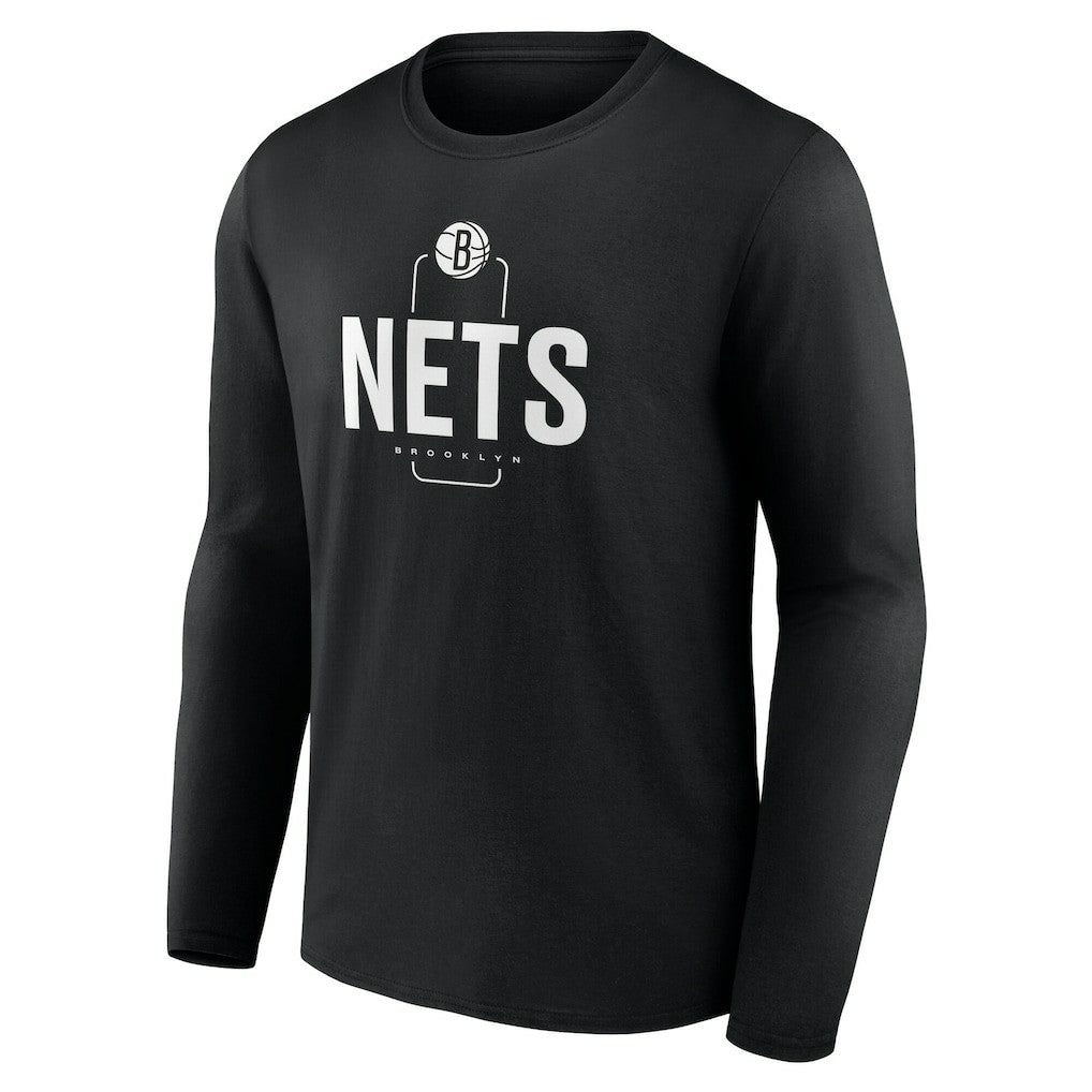 NBA - Brooklyn Nets Center Court Name & Number Custom Long Sleeve T-Shirt - Black