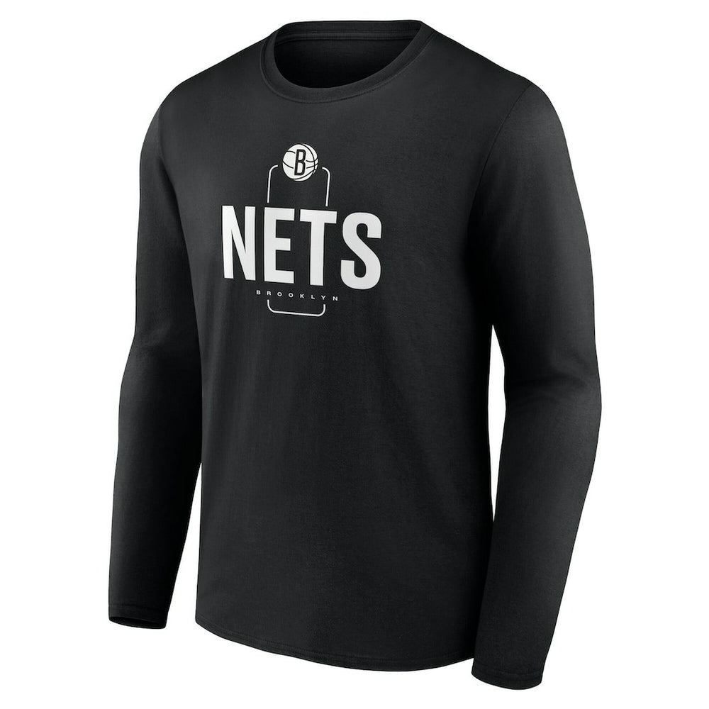 NBA - Brooklyn Nets Center Court Name & Number Custom Long Sleeve T-Shirt - Black