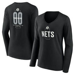 NBA - Brooklyn Nets Women's Center Court Name & Number Custom Long Sleeve V-Neck T-Shirt - Black