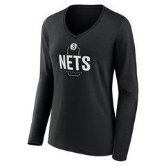 NBA - Brooklyn Nets Women's Center Court Name & Number Custom Long Sleeve V-Neck T-Shirt - Black