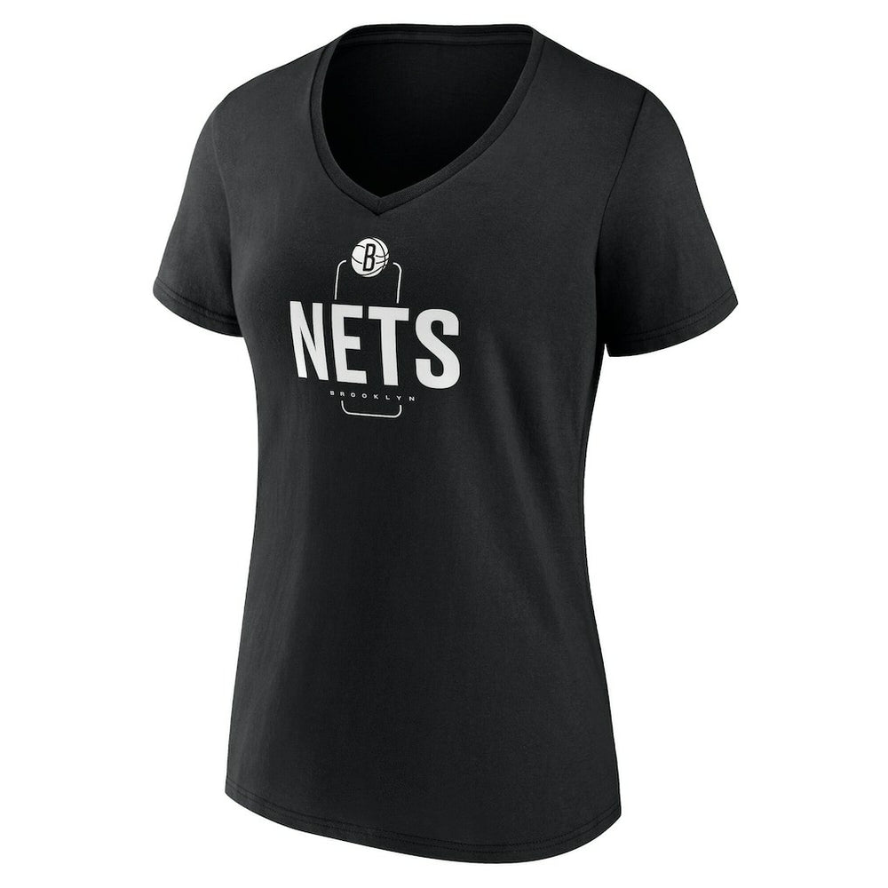 NBA - Brooklyn Nets Women's Center Court Name & Number Custom V-Neck T-Shirt - Black