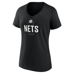 NBA - Brooklyn Nets Women's Center Court Name & Number Custom V-Neck T-Shirt - Black