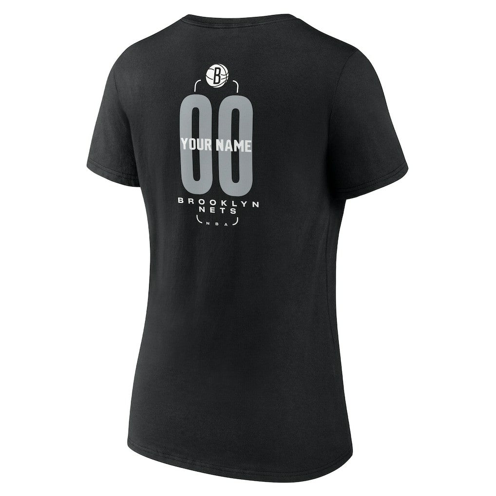 NBA - Brooklyn Nets Women's Center Court Name & Number Custom V-Neck T-Shirt - Black