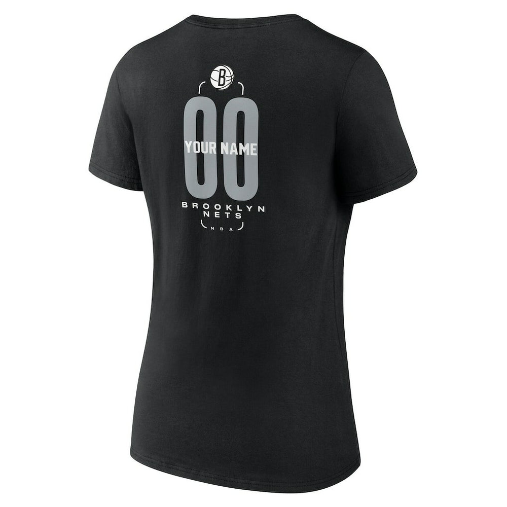 NBA - Brooklyn Nets Women's Center Court Name & Number Custom V-Neck T-Shirt - Black