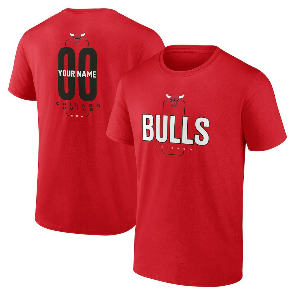 NBA - Chicago Bulls Center Court Name & Number Custom T-Shirt - Red