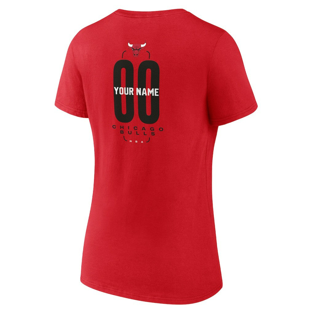 NBA - Chicago Bulls Women's Center Court Name & Number Custom V-Neck T-Shirt - Red