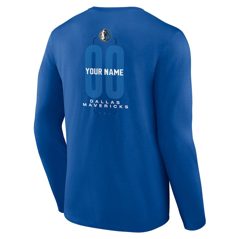NBA - Dallas Mavericks Center Court Name & Number Custom Long Sleeve T-Shirt - Blue