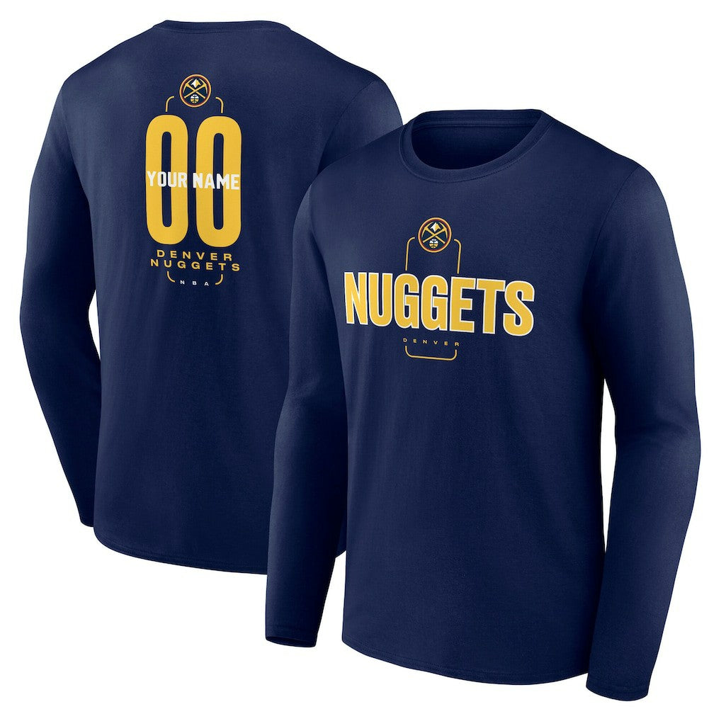 NBA - Denver Nuggets Center Court Name & Number Custom Long Sleeve T-Shirt - Navy
