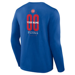NBA - Detroit Pistons Center Court Name & Number Custom Long Sleeve T-Shirt - Blue