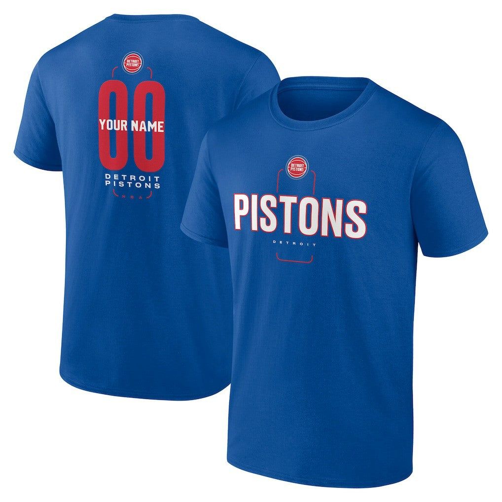 NBA - Detroit Pistons Center Court Name & Number Custom T-Shirt - Blue