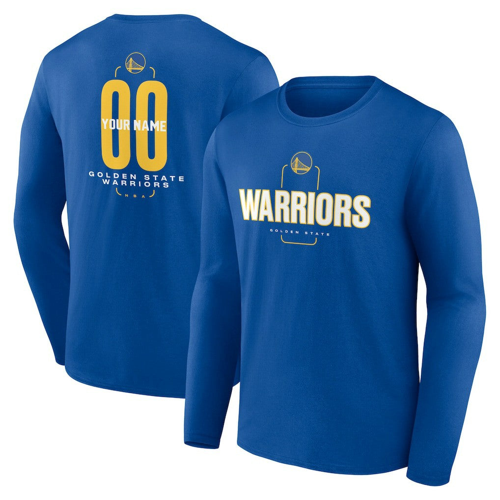 NBA - Golden State Warriors Center Court Name & Number Custom Long Sleeve T-Shirt - Royal