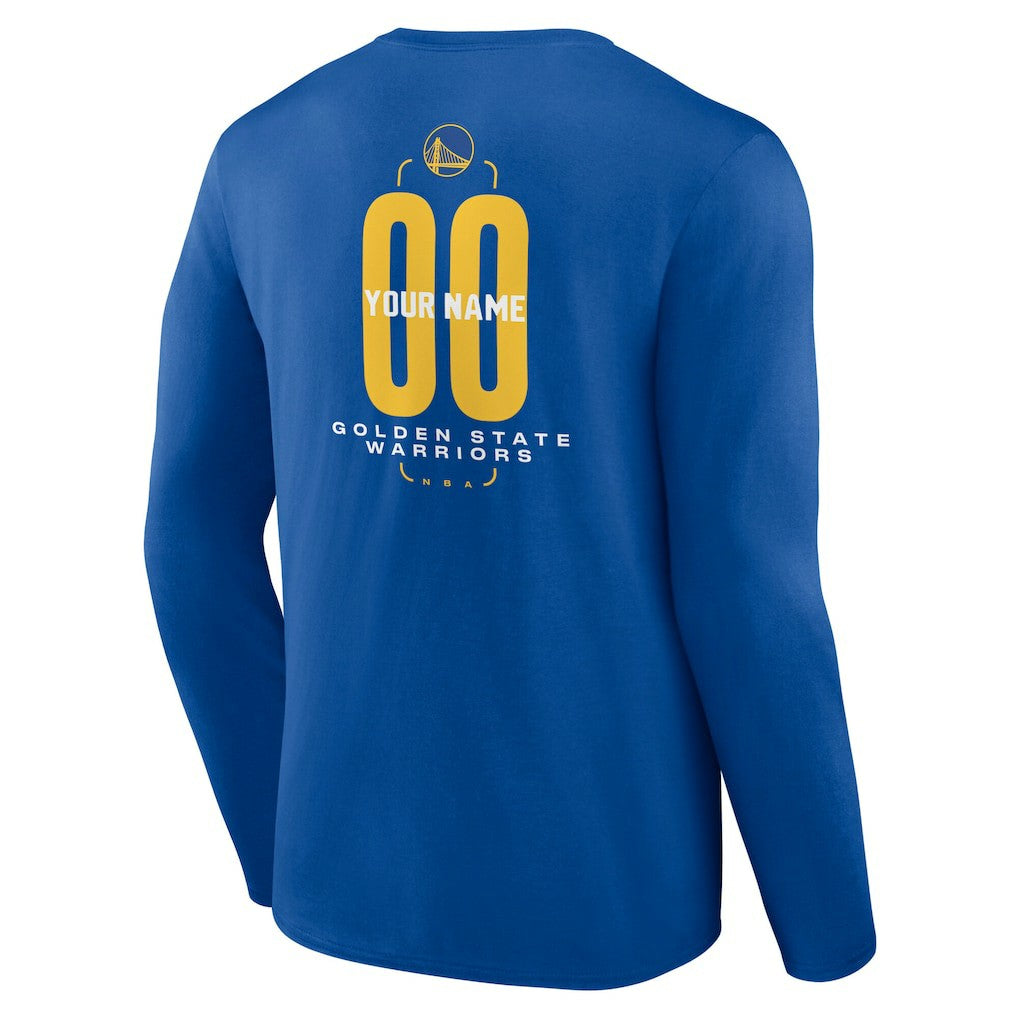 NBA - Golden State Warriors Center Court Name & Number Custom Long Sleeve T-Shirt - Royal