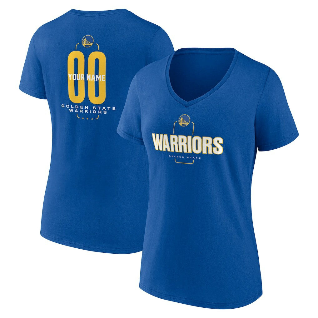 NBA - Golden State Warriors Women's Center Court Name & Number Custom V-Neck T-Shirt - Royal