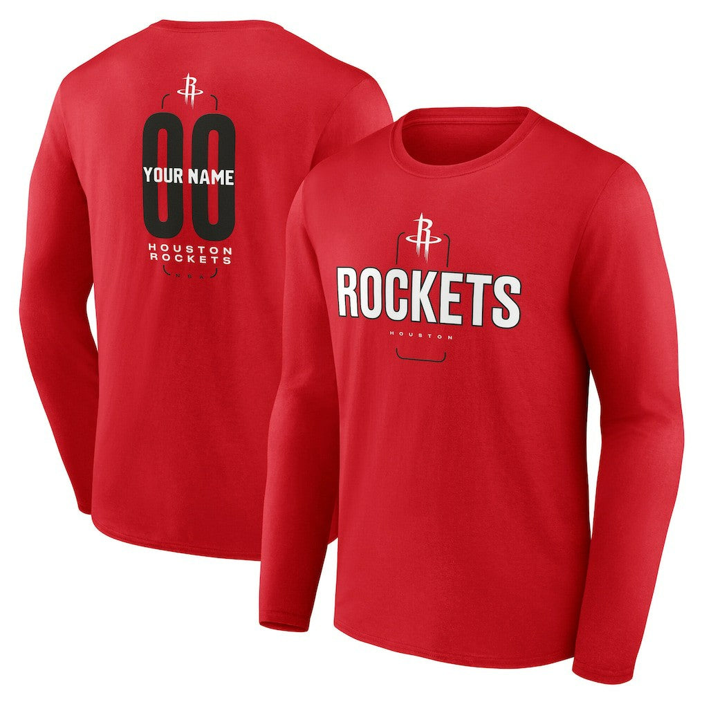 NBA - Houston Rockets Center Court Name & Number Custom Long Sleeve T-Shirt - Red