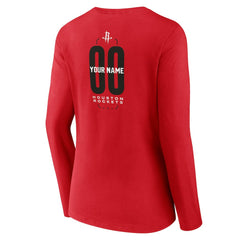 NBA - Houston Rockets Women's Center Court Name & Number Custom Long Sleeve V-Neck T-Shirt - Red