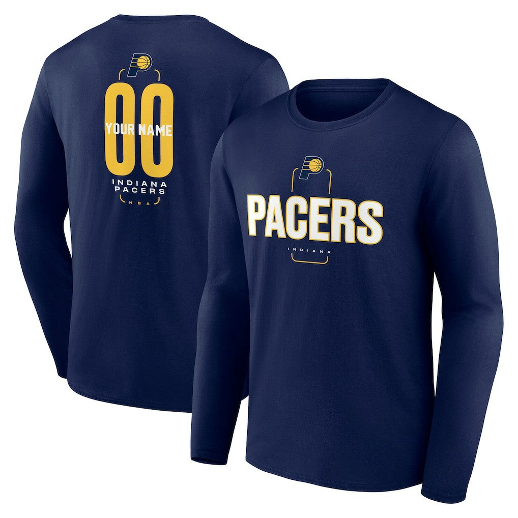 NBA - Indiana Pacers Center Court Name & Number Custom Long Sleeve T-Shirt - Navy
