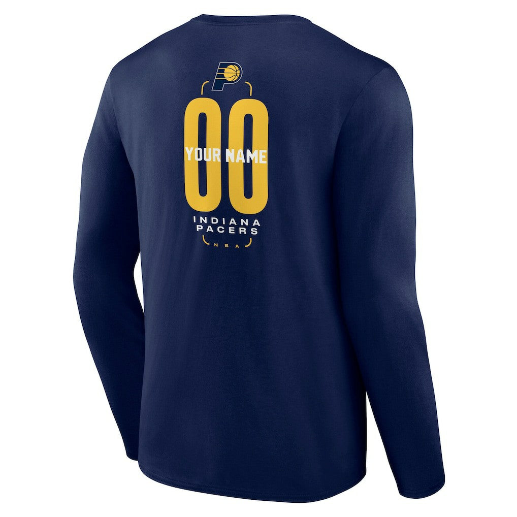 NBA - Indiana Pacers Center Court Name & Number Custom Long Sleeve T-Shirt - Navy