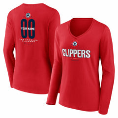 NBA - LA Clippers Women's Center Court Name & Number Custom Long Sleeve V-Neck T-Shirt - Red