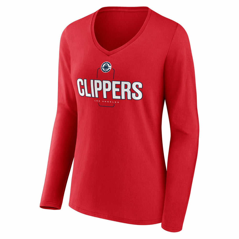 NBA - LA Clippers Women's Center Court Name & Number Custom Long Sleeve V-Neck T-Shirt - Red