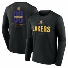 NBA - Los Angeles Lakers Center Court Name & Number Custom Long Sleeve T-Shirt - Black
