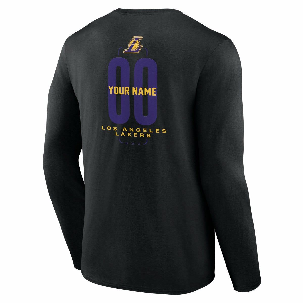NBA - Los Angeles Lakers Center Court Name & Number Custom Long Sleeve T-Shirt - Black