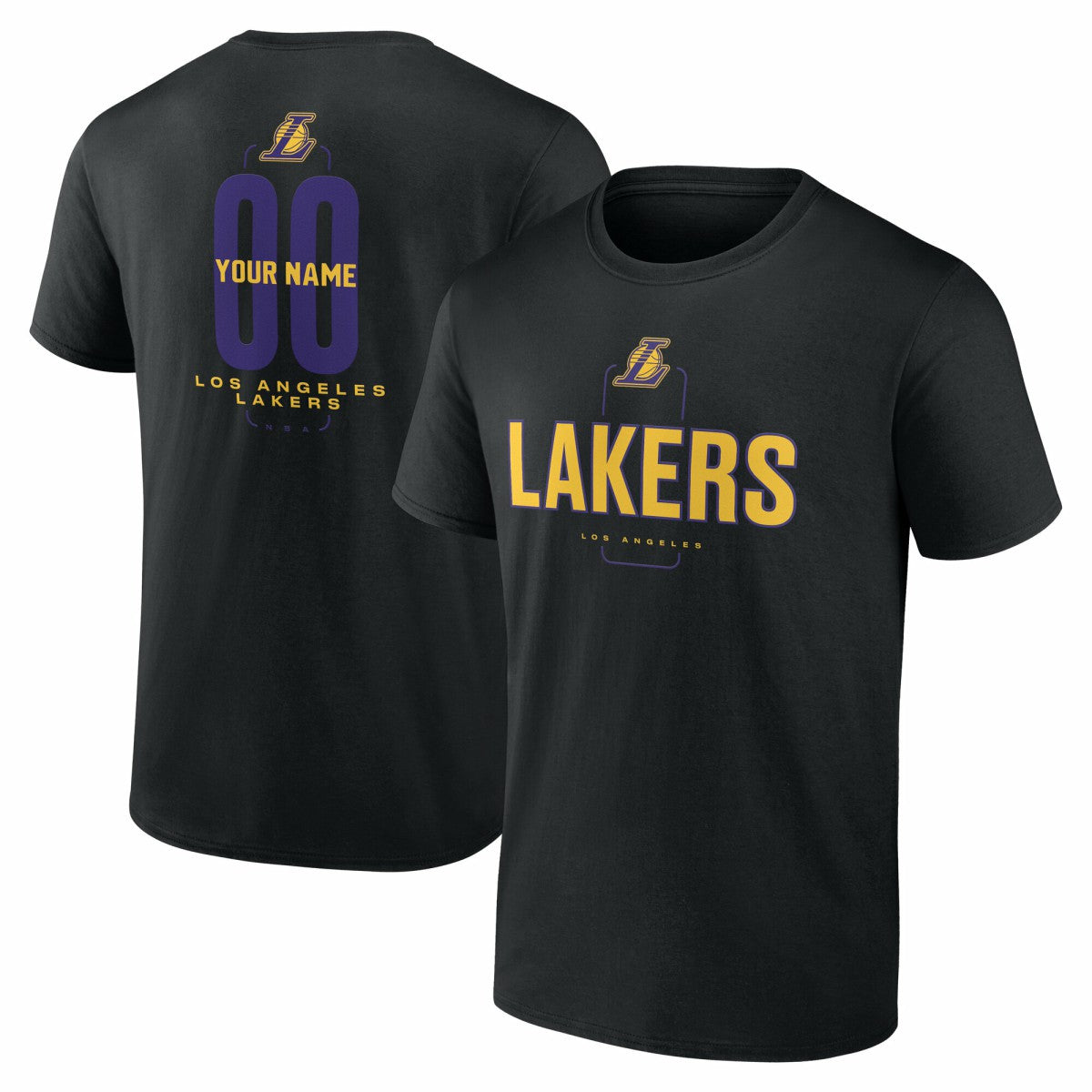 NBA - Los Angeles Lakers Center Court Name & Number Custom T-Shirt - Black