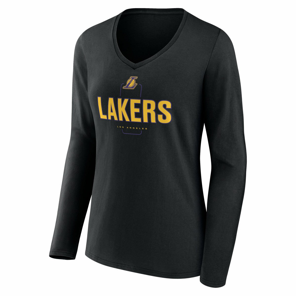 NBA - Los Angeles Lakers Women's Center Court Name & Number Custom Long Sleeve V-Neck T-Shirt - Black