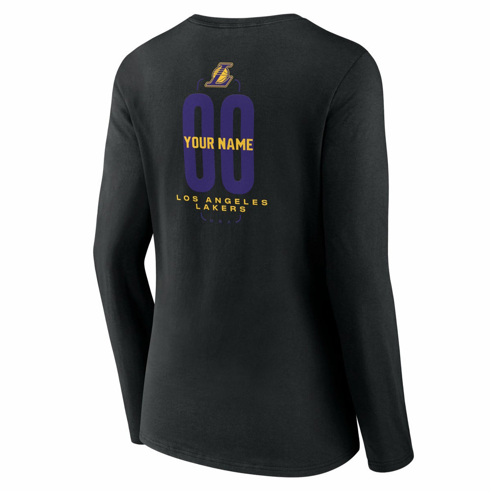 NBA - Los Angeles Lakers Women's Center Court Name & Number Custom Long Sleeve V-Neck T-Shirt - Black
