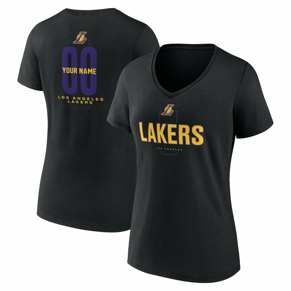 NBA - Los Angeles Lakers Women's Center Court Name & Number Custom V-Neck T-Shirt - Black