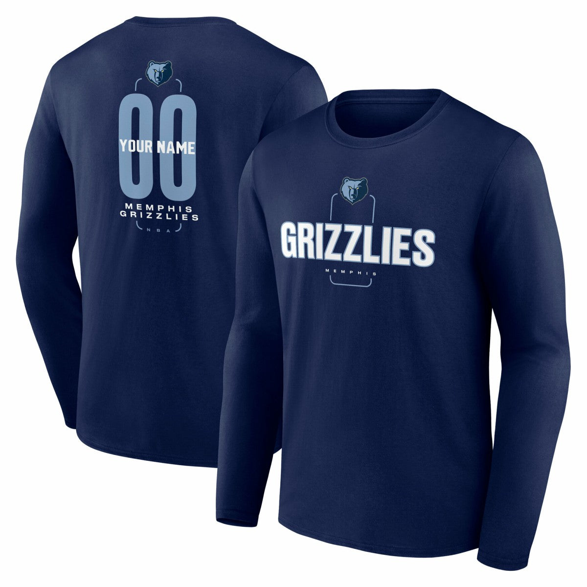 NBA - Memphis Grizzlies Center Court Name & Number Custom Long Sleeve T-Shirt - Navy