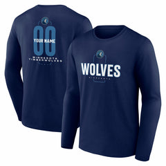 NBA - Minnesota Timberwolves Center Court Name & Number Custom Long Sleeve T-Shirt - Navy