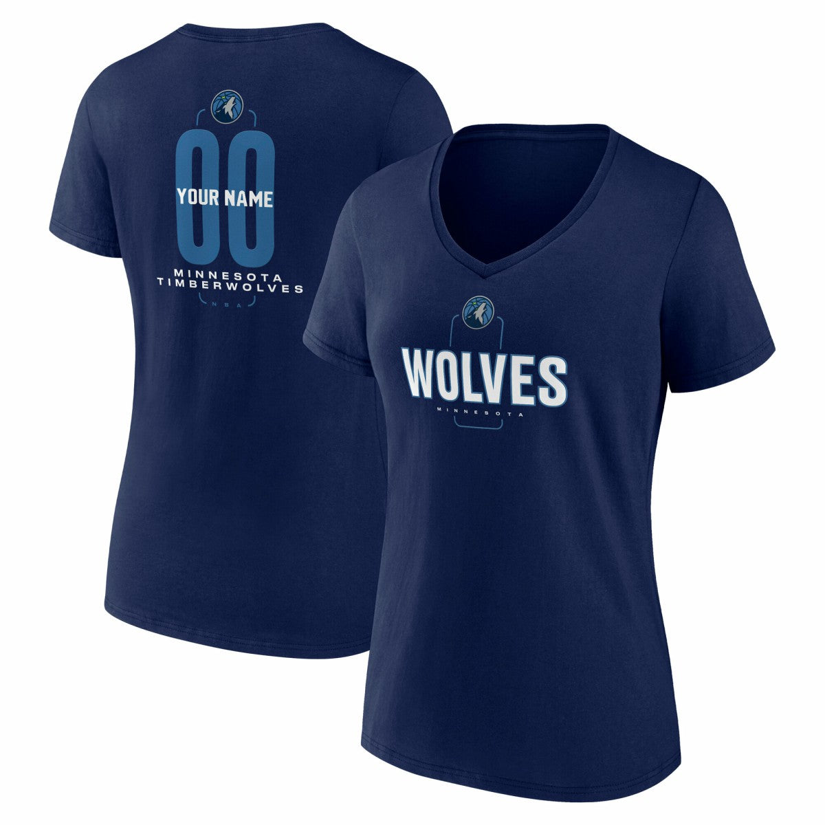 NBA - Minnesota Timberwolves Women's Center Court Name & Number Custom V-Neck T-Shirt - Navy
