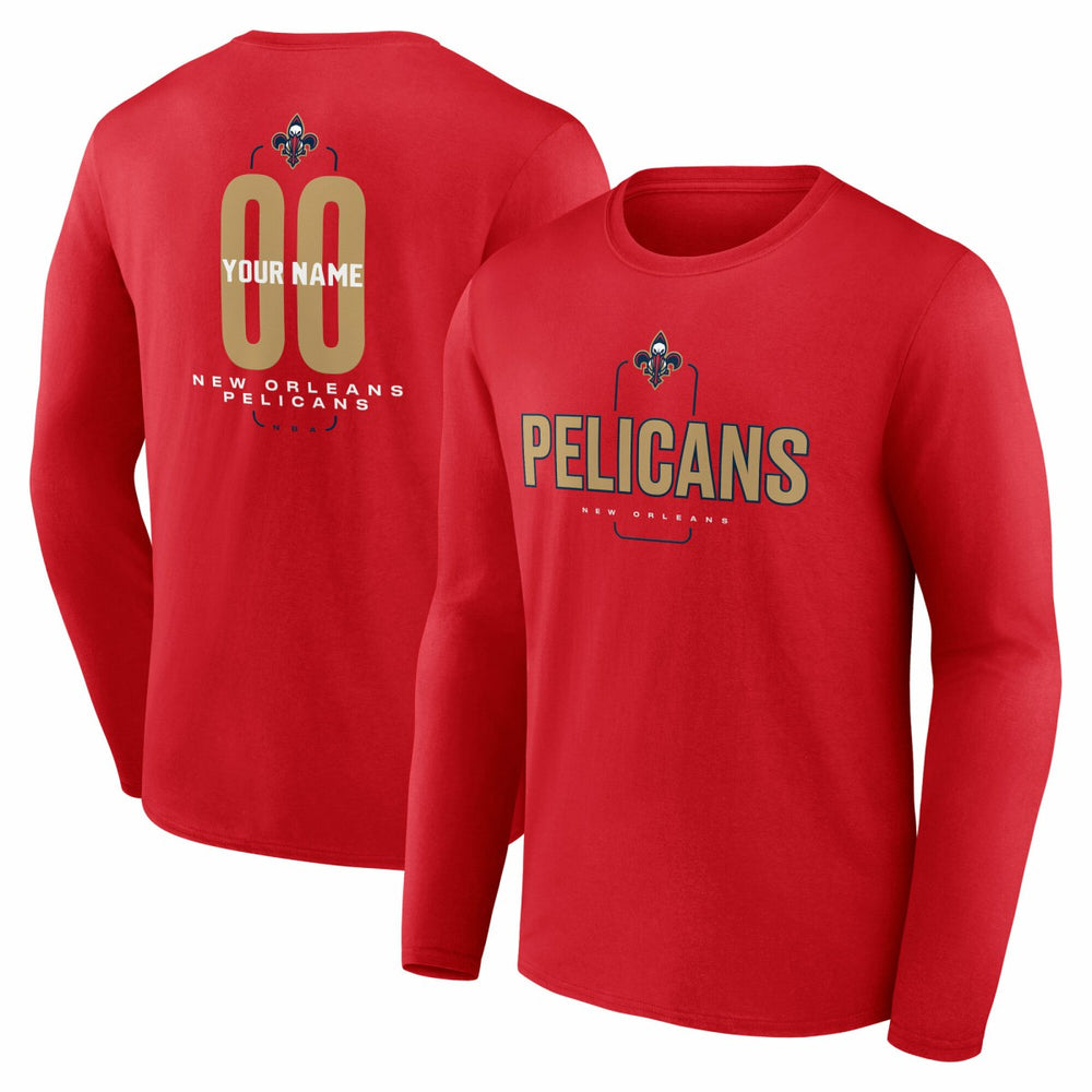 NBA - New Orleans Pelicans Center Court Name & Number Custom Long Sleeve T-Shirt - Red