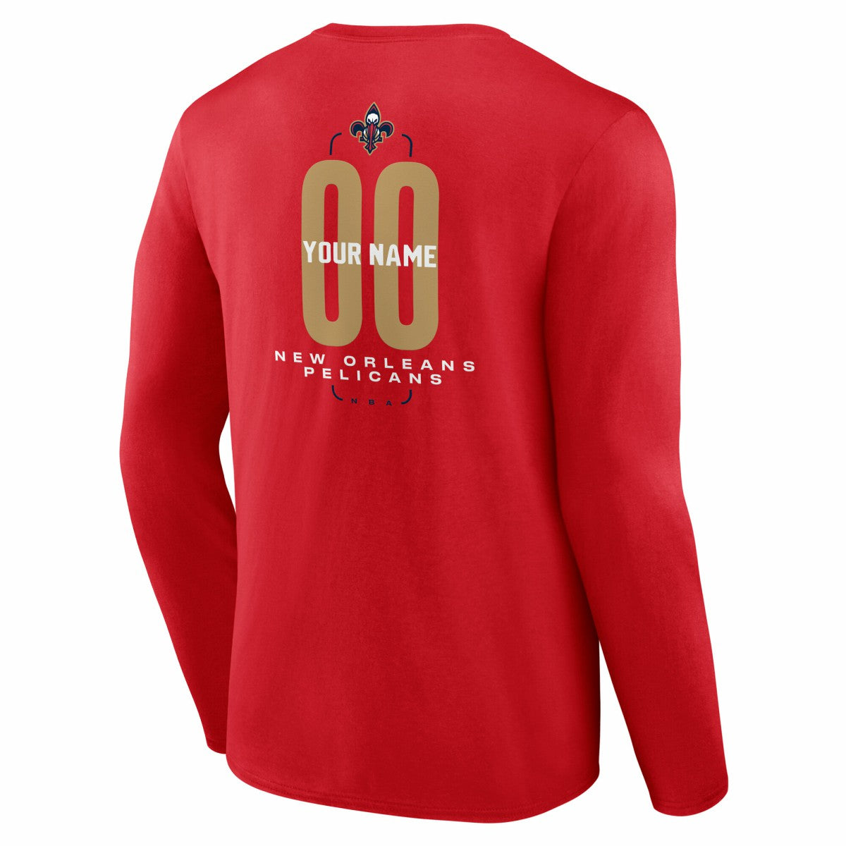 NBA - New Orleans Pelicans Center Court Name & Number Custom Long Sleeve T-Shirt - Red