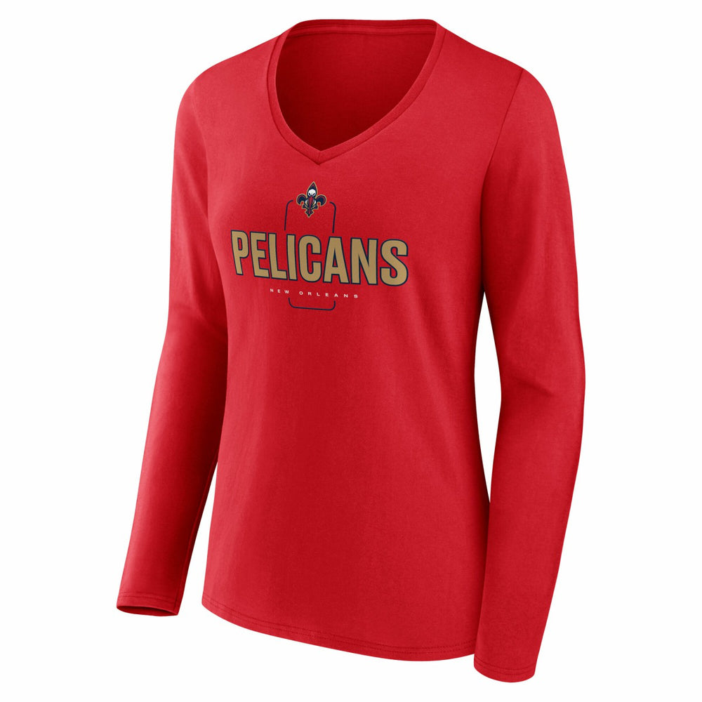 NBA - New Orleans Pelicans Women's Center Court Name & Number Custom Long Sleeve V-Neck T-Shirt - Red