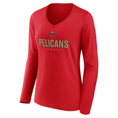 NBA - New Orleans Pelicans Women's Center Court Name & Number Custom Long Sleeve V-Neck T-Shirt - Red