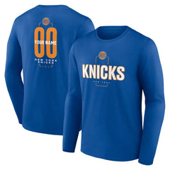 NBA - New York Knicks Center Court Name & Number Custom Long Sleeve T-Shirt - Blue