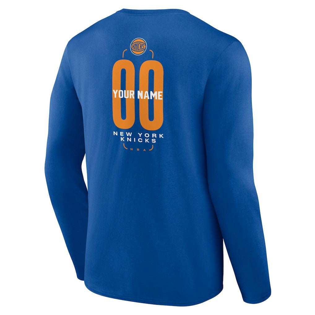 NBA - New York Knicks Center Court Name & Number Custom Long Sleeve T-Shirt - Blue
