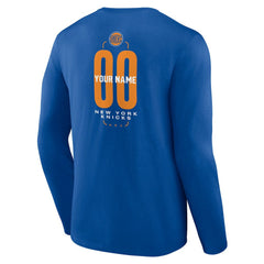 NBA - New York Knicks Center Court Name & Number Custom Long Sleeve T-Shirt - Blue