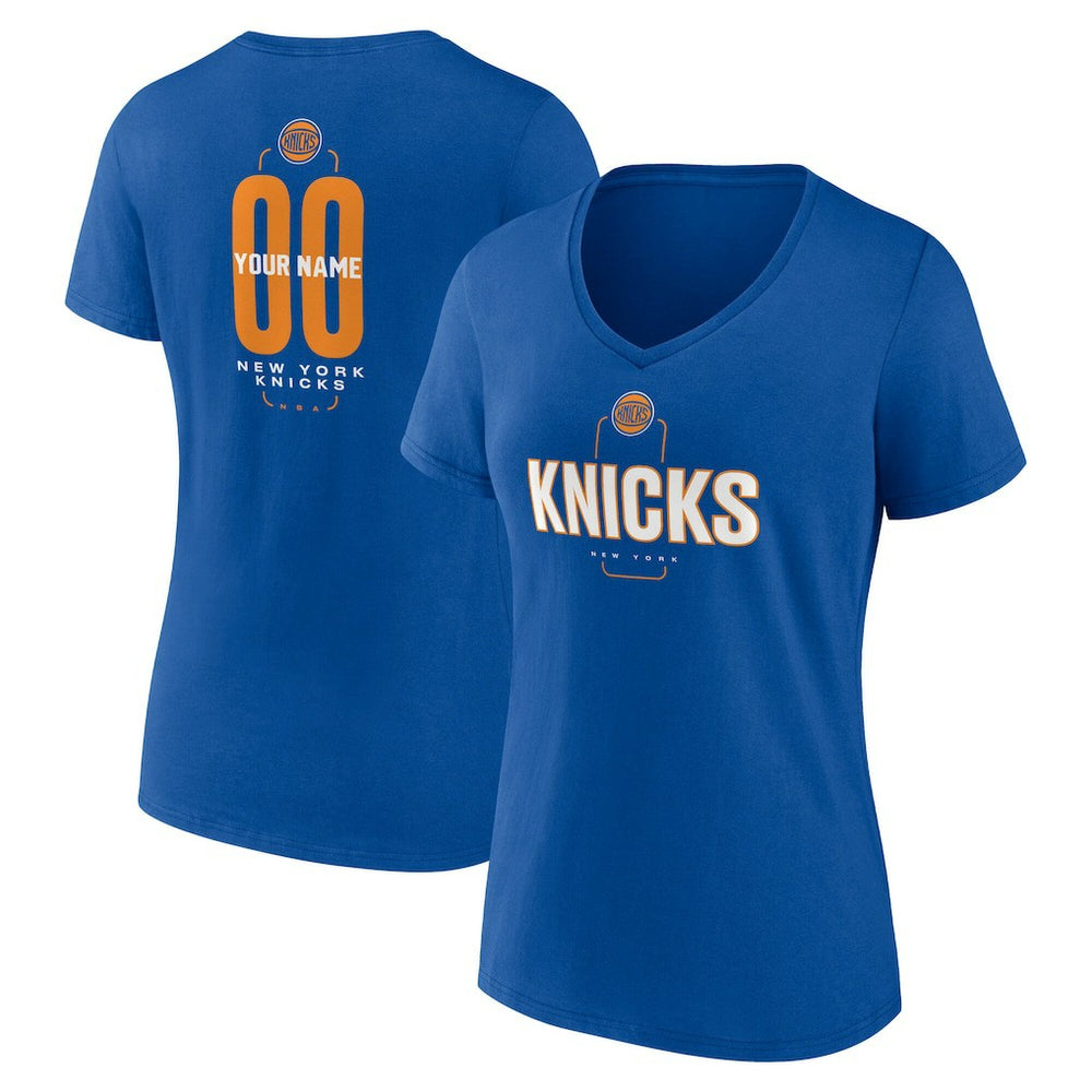 NBA - New York Knicks Women's Center Court Name & Number Custom V-Neck T-Shirt - Blue