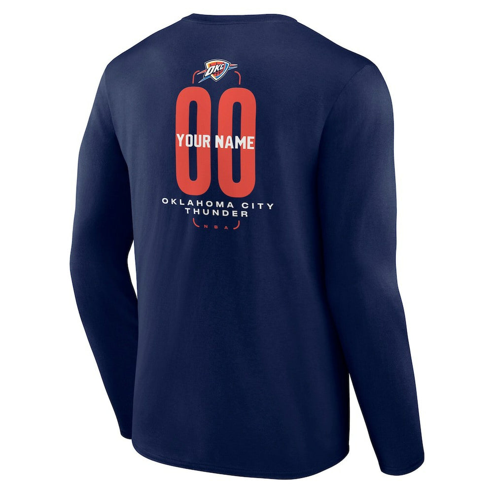 NBA - Oklahoma City Thunder Center Court Name & Number Custom Long Sleeve T-Shirt - Navy