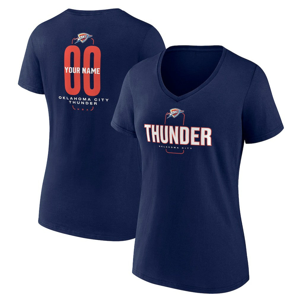 NBA - Oklahoma City Thunder Women's Center Court Name & Number Custom V-Neck T-Shirt - Navy