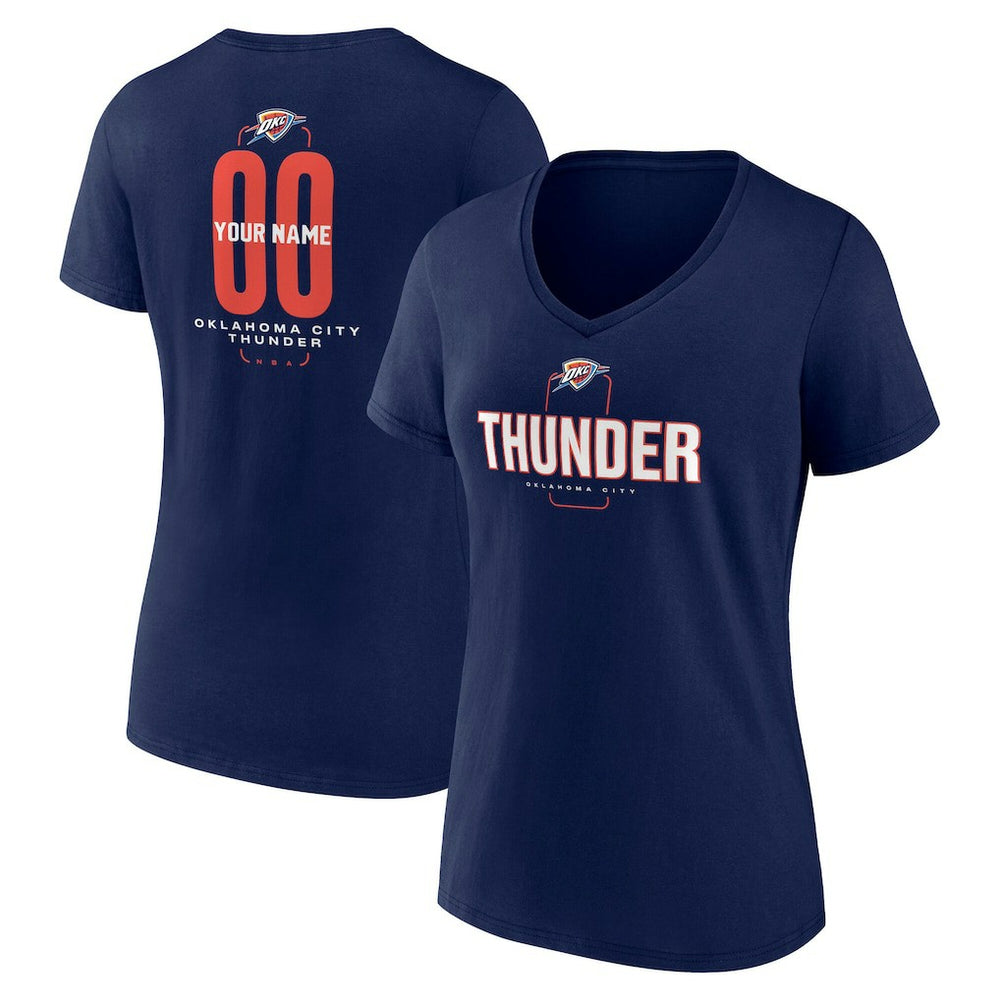 NBA - Oklahoma City Thunder Women's Center Court Name & Number Custom V-Neck T-Shirt - Navy